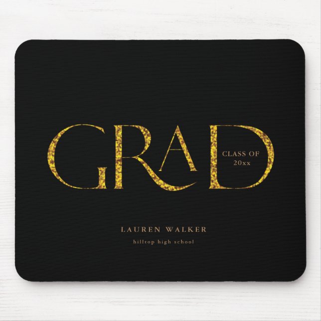 gold sparkle elegant script graduate mouse mat (Front)