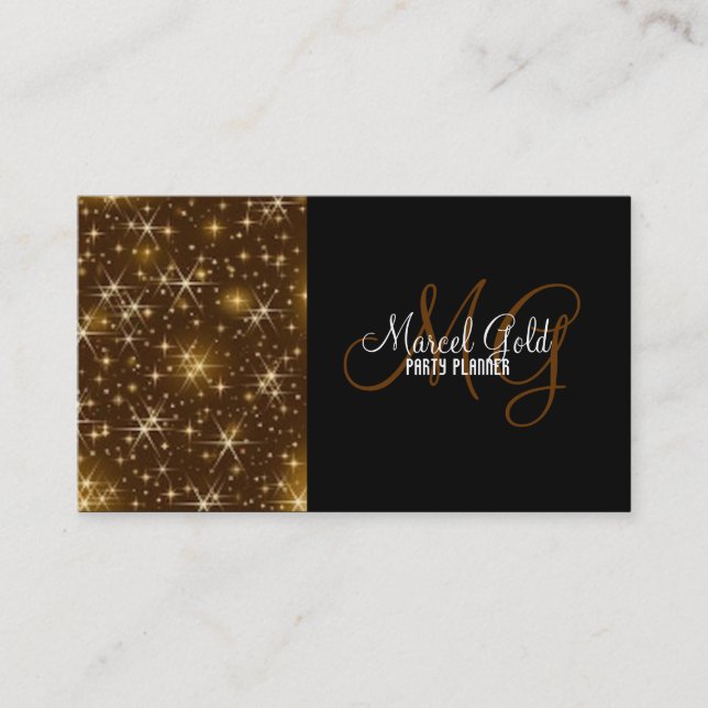 Gold sparkle events and party planner business card (Front)
