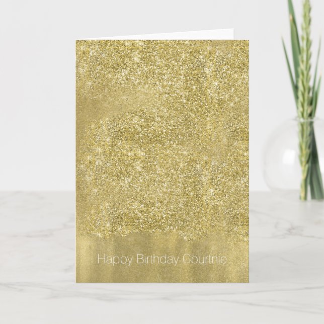 Gold Sparkle Faux Glitter Birthday Card (Front)