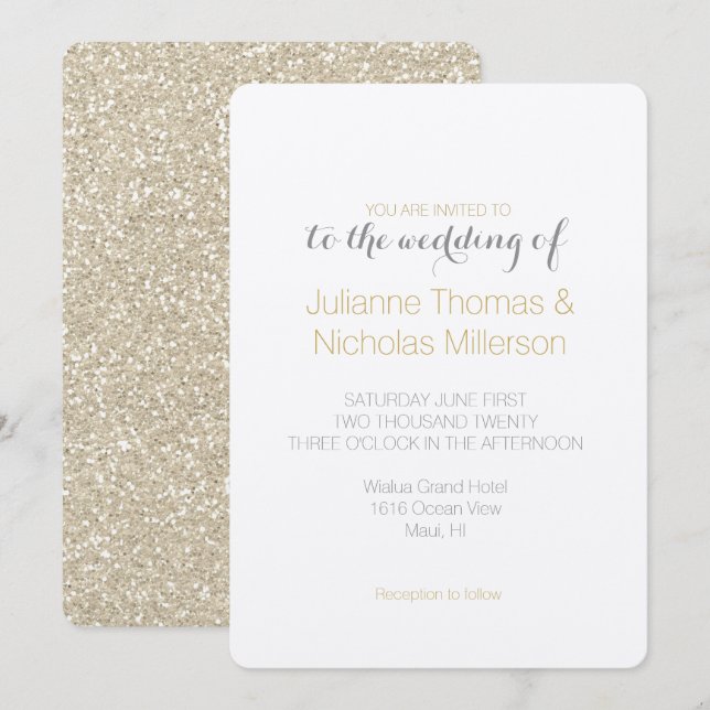 Gold Sparkle Faux Glitter Wedding Invitation (Front/Back)