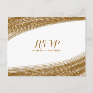 Gold Sparkle Faux Glitter Wedding RSVP Postcard