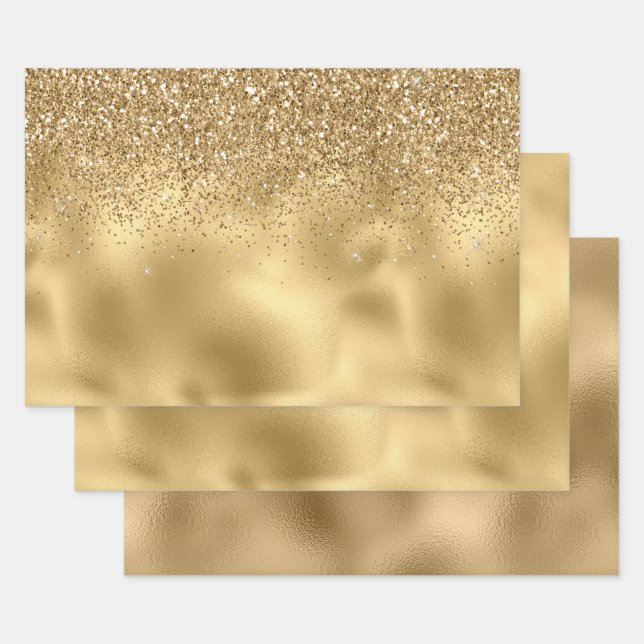 Gold Sparkle Faux Glitter Wrapping Paper Sheet (Set)