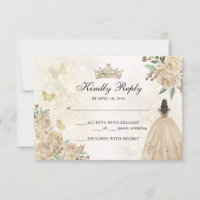 Gold Sparkle Floral Princess Quinceañera Birthday