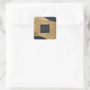 gold sparkle foil wave luxurious square sticker