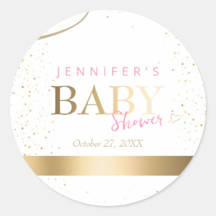 Gold Sparkle Girl Baby Shower Classic Round Sticker