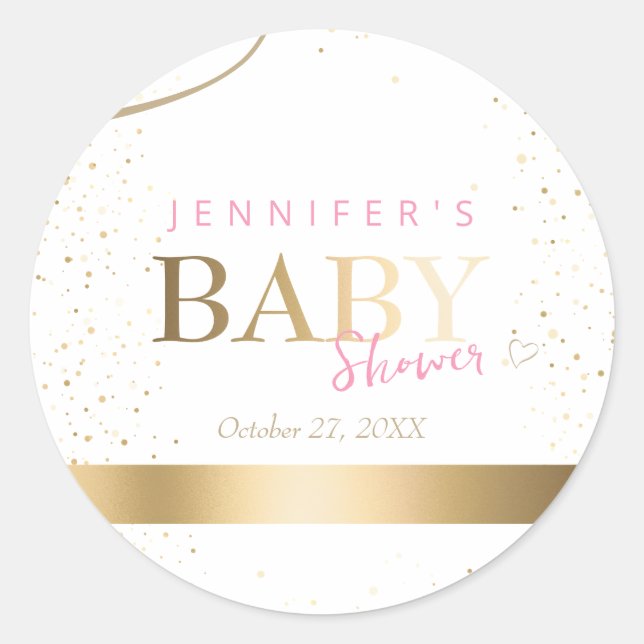 Gold Sparkle Girl Baby Shower Classic Round Sticker (Front)