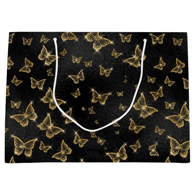 Gold Sparkle Glam Butterflies Large Gift Bag (Front)