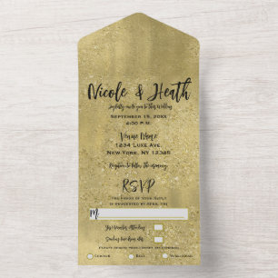 Gold Sparkle Glam Wedding All In One   Invitation
