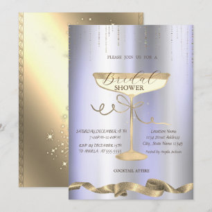 Gold Sparkle,Glass,Purple Bridal Shower Invitation