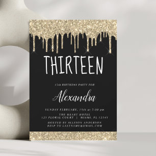 Gold Sparkle Glitter 13th Thirteen Birthday Invitation