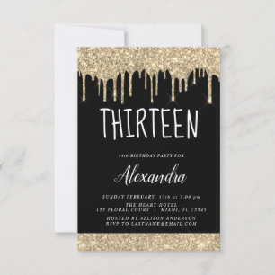 Gold Sparkle Glitter 13th Thirteen Birthday Invitation