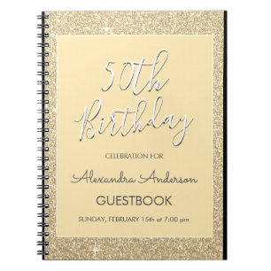 Gold Sparkle Glitter 50th Birthday Guestbook Notebook