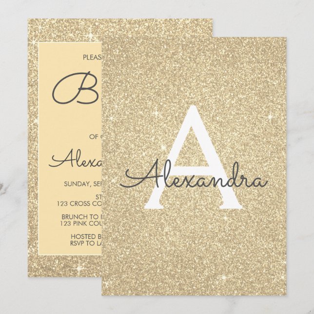 Gold Sparkle Glitter Baptism Invitation (Front/Back)
