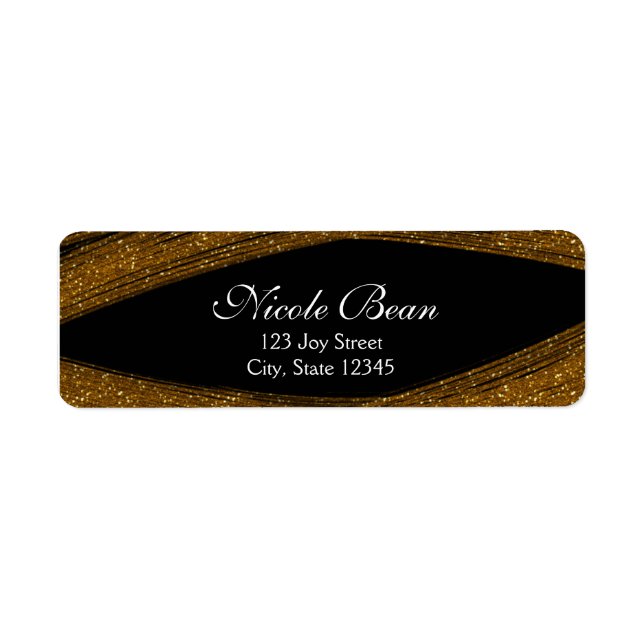 Gold Sparkle Glitter & Black Custom Address Labels (Front)