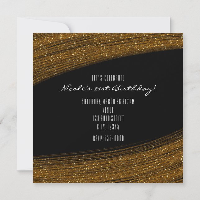Gold Sparkle Glitter & Black Party Invitations (Front)