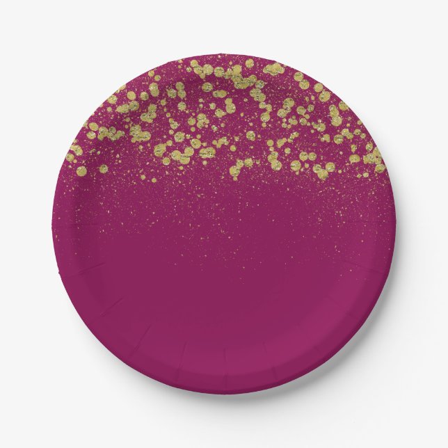 Gold Sparkle Glitter Confetti Paper Plate (Front)