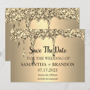 Gold Sparkle Glitter Drips Luxury Wedding  Save The Date