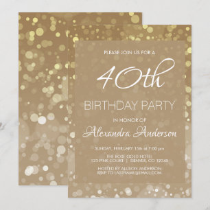 Gold Sparkle Glitter Lights 40th Birthday Party Invitation
