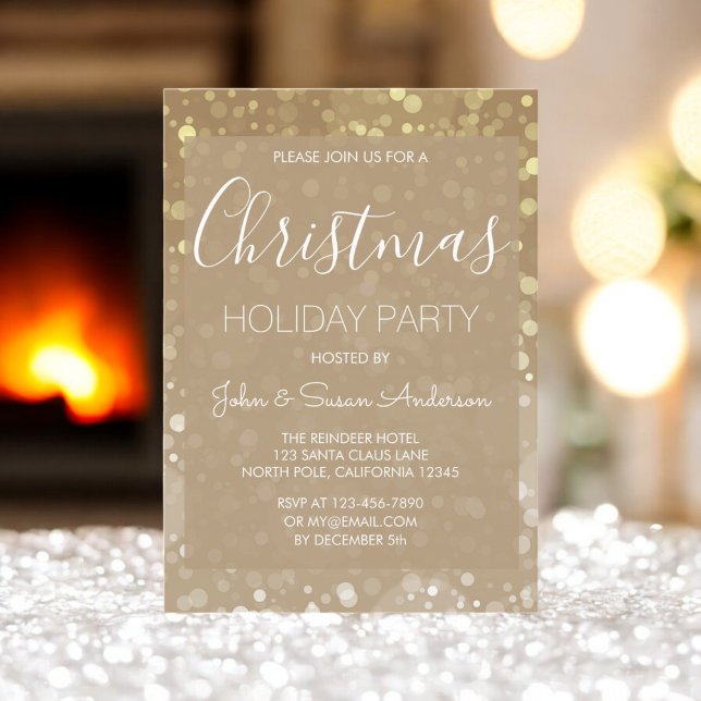Gold Sparkle Glitter Lights Christmas Party Invitation (Creator Uploaded)