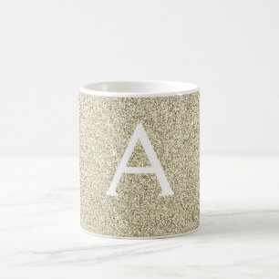 Gold Sparkle Glitter Monogram Name & Initial Coffee Mug