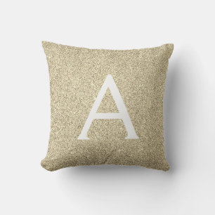 Gold Sparkle Glitter Monogram Name & Initial Cushion