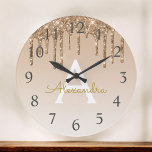 Gold Sparkle Glitter Monogram Name & Initial Large Clock<br><div class="desc">Luxury Gold Ombre Dripping Sparkle Glitter Monogram Name and Initial Wall Clock. The Wall Clock makes the perfect gift for someone who loves gold bling sparkle glitter.</div>