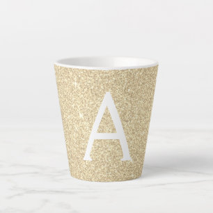 Gold Sparkle Glitter Monogram Name & Initial Latte Mug
