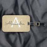 Gold Sparkle Glitter Monogram Name Luggage Tag<br><div class="desc">Luxury Gold Sparkle Glitter Monogram Name and Initial Luggage Tag. This bag tag is perfect for Back to School, Work, or Travelling. The Gold Luggage Tag also makes a great party favour for weddings, birthdays, bridal showers, honeymoons or for a bachelorette party. Please contact the designer for customised matching items....</div>
