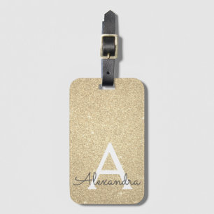 Gold Sparkle Glitter Monogram Name Luggage Tag