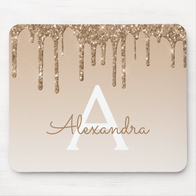 Gold Sparkle Glitter Monogram Name Luxury Mousepad (Front)
