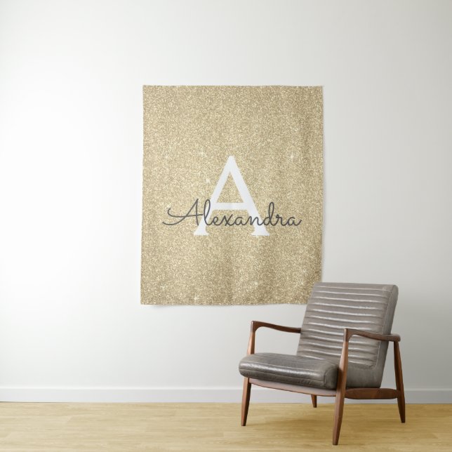 Gold Sparkle Glitter Monogram Tapestry (In Situ)