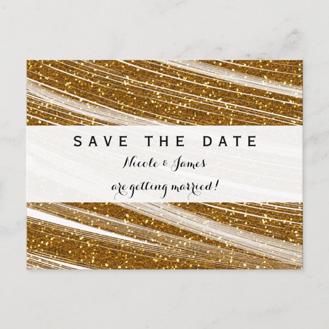 Gold Sparkle Glitter White Save The Date Postcard (Front)
