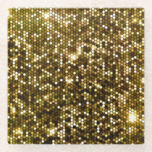 Gold sparkle: glittering background. glass coaster