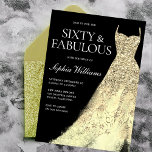 Gold Sparkle Gown Black 60th Birthday Party  Invitation<br><div class="desc">Gold Sparkle Gown Black 60th Birthday Party Invitation
Variations to the invitation and matching items in our store</div>