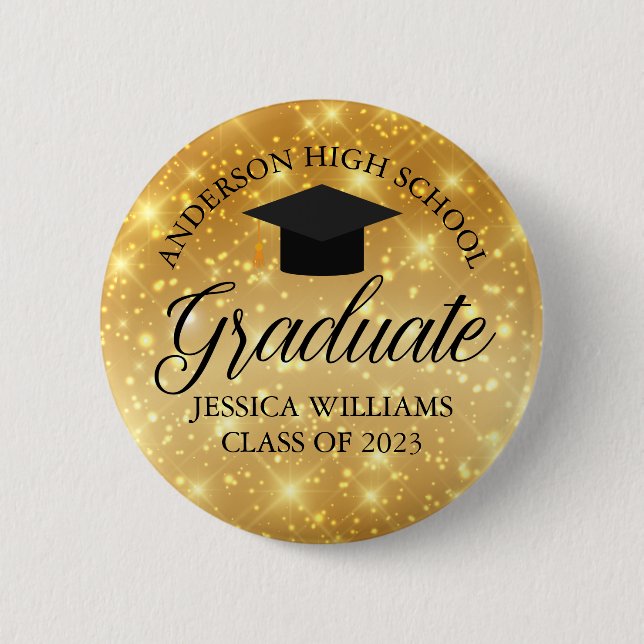 Gold Sparkle Graduate Chic Class of 2023 Name Tag 6 Cm Round Badge (Front)