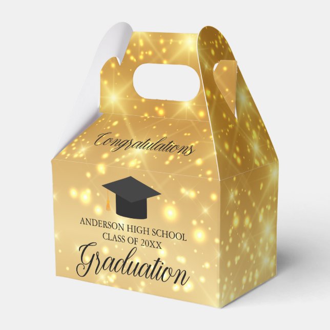 Gold Sparkle Graduation Chic Custom 2024 Party Favour Box (Front Side)