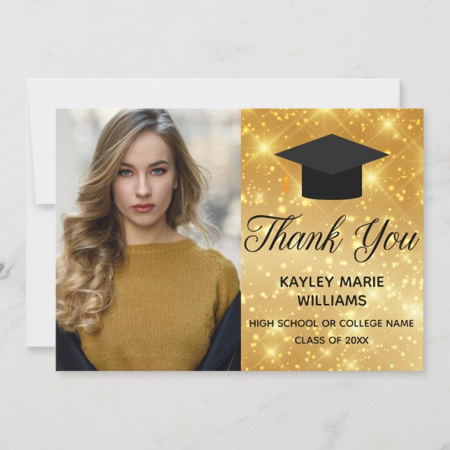 Gold Sparkle Graduation Photo Chic 2026 Graduate Thank You Card (Front)