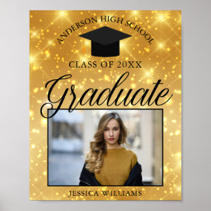 Gold Sparkle Graduation Photo Chic Custom Party Poster