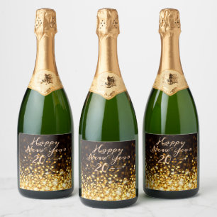 Gold Sparkle Happy New Year Sparkling Wine Label