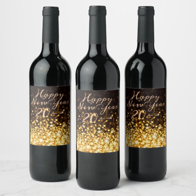 Gold Sparkle Happy New Year Wine Label (Bottles)