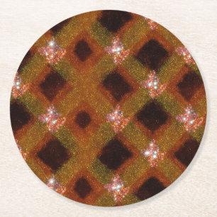 Gold Sparkle Harlequin Lattice Round Paper Coaster