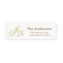 Gold Sparkle Joy Christmas Address Labels
