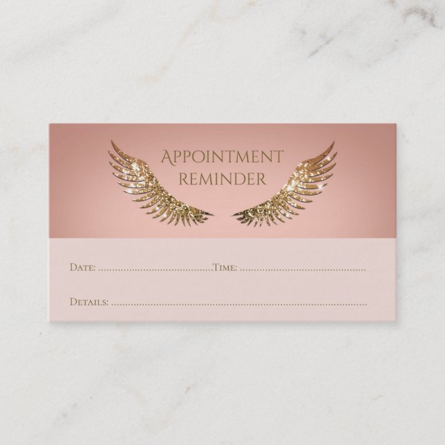Gold Sparkle Lashes Appointment Reminder Pink Business Card (Front)