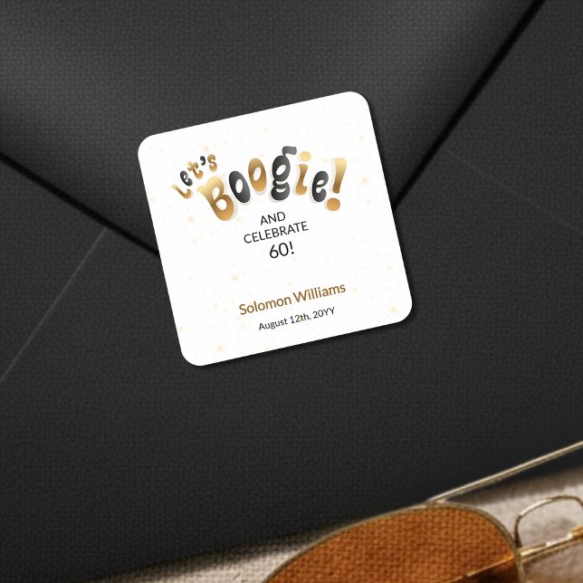 Gold Sparkle Let's Boogie 60th Birthday Square Sticker (Creator Uploaded)