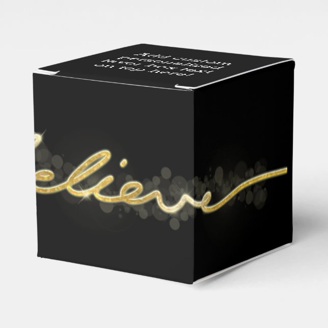 Gold Sparkle Look Bokeh Believe Christmas Favour Box (Front Side)