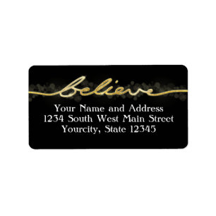 Gold Sparkle Look Bokeh Believe Christmas Label