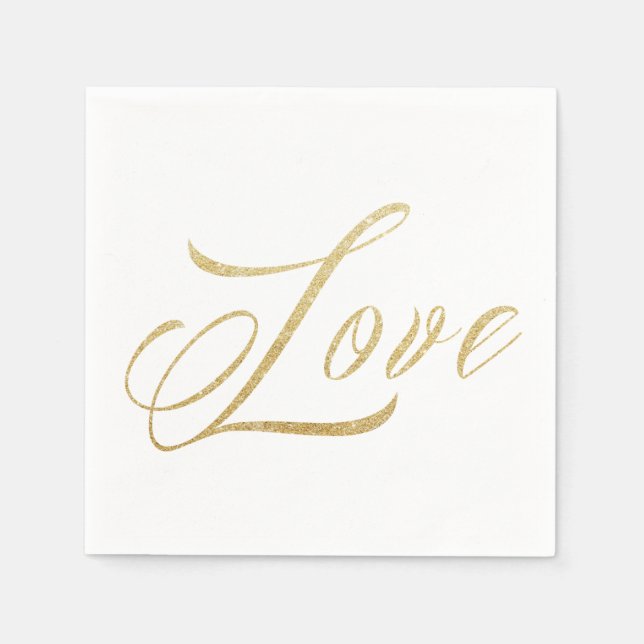 Gold Sparkle Love Wedding Paper Napkins Set (Front)