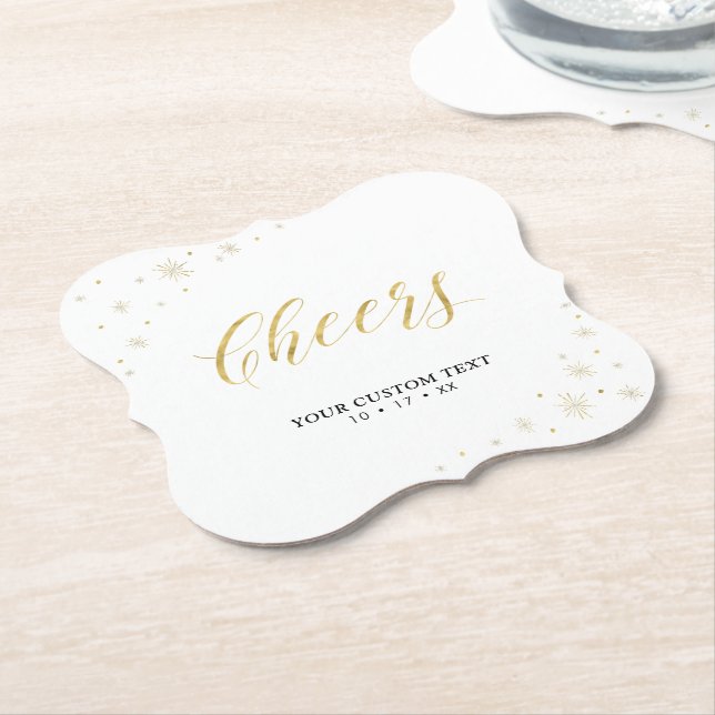 Gold Sparkle Modern Adult Birthday Party Paper Coaster (Angled)