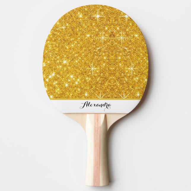 Gold Sparkle Personalised Ping Pong Paddle (Front)