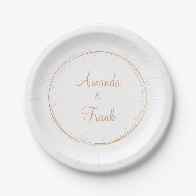 Gold Sparkle Personalised Wedding Paper Plate (Front)